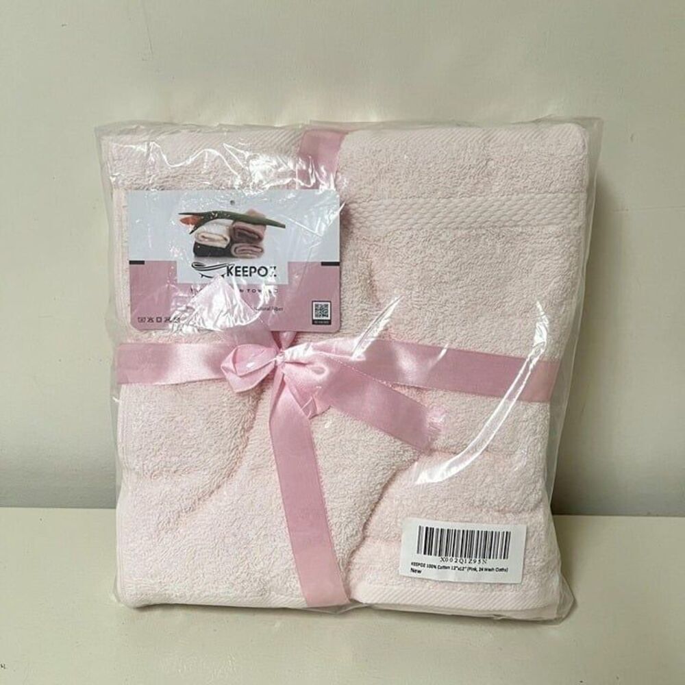 24 Pack WashCloths Set 12"x12" 100% Cotton Soft and Fluffy - Pink